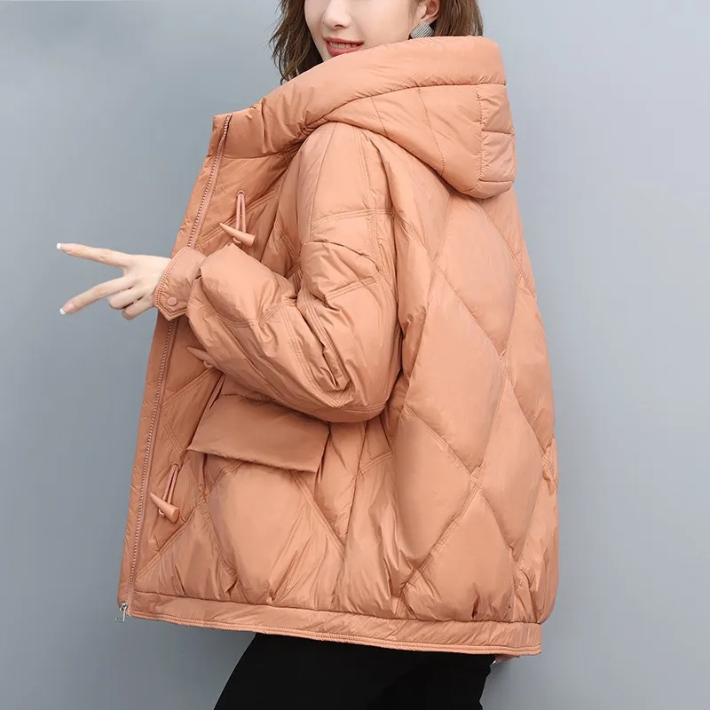 

Down jacket 2022 winter new casual loose fashion short thickened white duck down ladies diamond coat