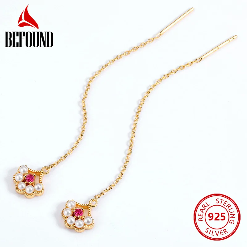 

Long Drop Earrings 925 Silver Red Corundum and Imitation Pearl Inlay Flower Ear Piercing Line Fashion Women Earring Jewelry 2022