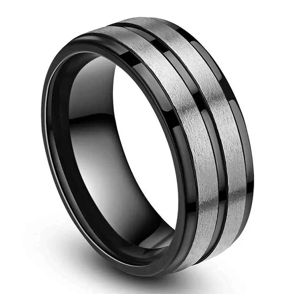 Tigrade-anillos de titanio para hombre, banda de boda de compromiso, color negro mate, 8mm, ajuste cómodo, talla grande 5, 14 anillos