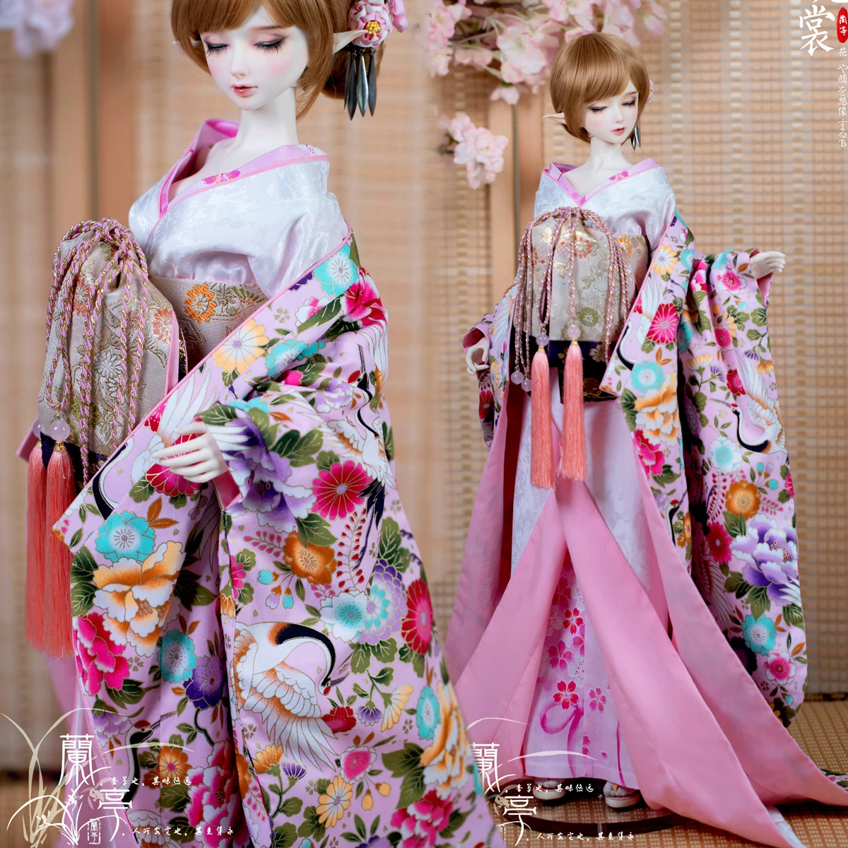 

Exquisite BJD Doll Clothes 1/6 1/4 1/3 Pink Fairy Crane Ancient Style Kimono DD MSD popo68 Uncle ID75 Peony Floral Wedding dress
