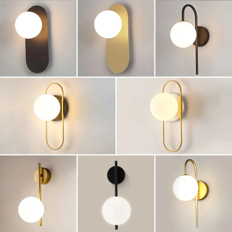 

Modern G9 LED Wall Lights Wall Lamps Decor For Bedroom Bedside Frosted Glass Ball Indoor Wall Sconce Aisle Black Gold AC85-265V