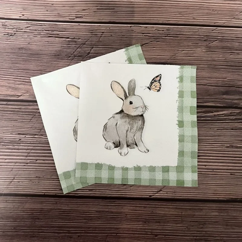 20pcs/Pac 3-Ply 25*25cm Easter Bunny Printed Party Napkins Green Plaid Handmade Butterfly Bone Bart Paper Placemats