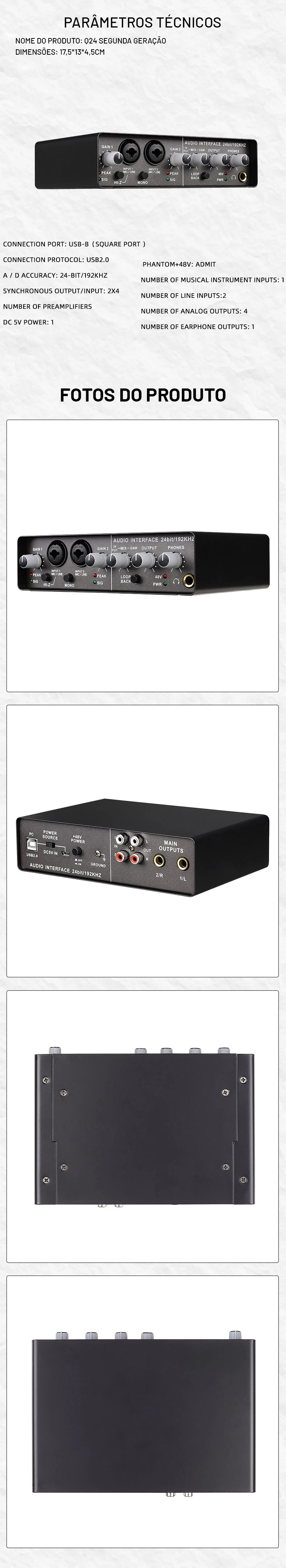 Mesa Interface De Áudio 2 Canais Q24 TEYUN Zion Store