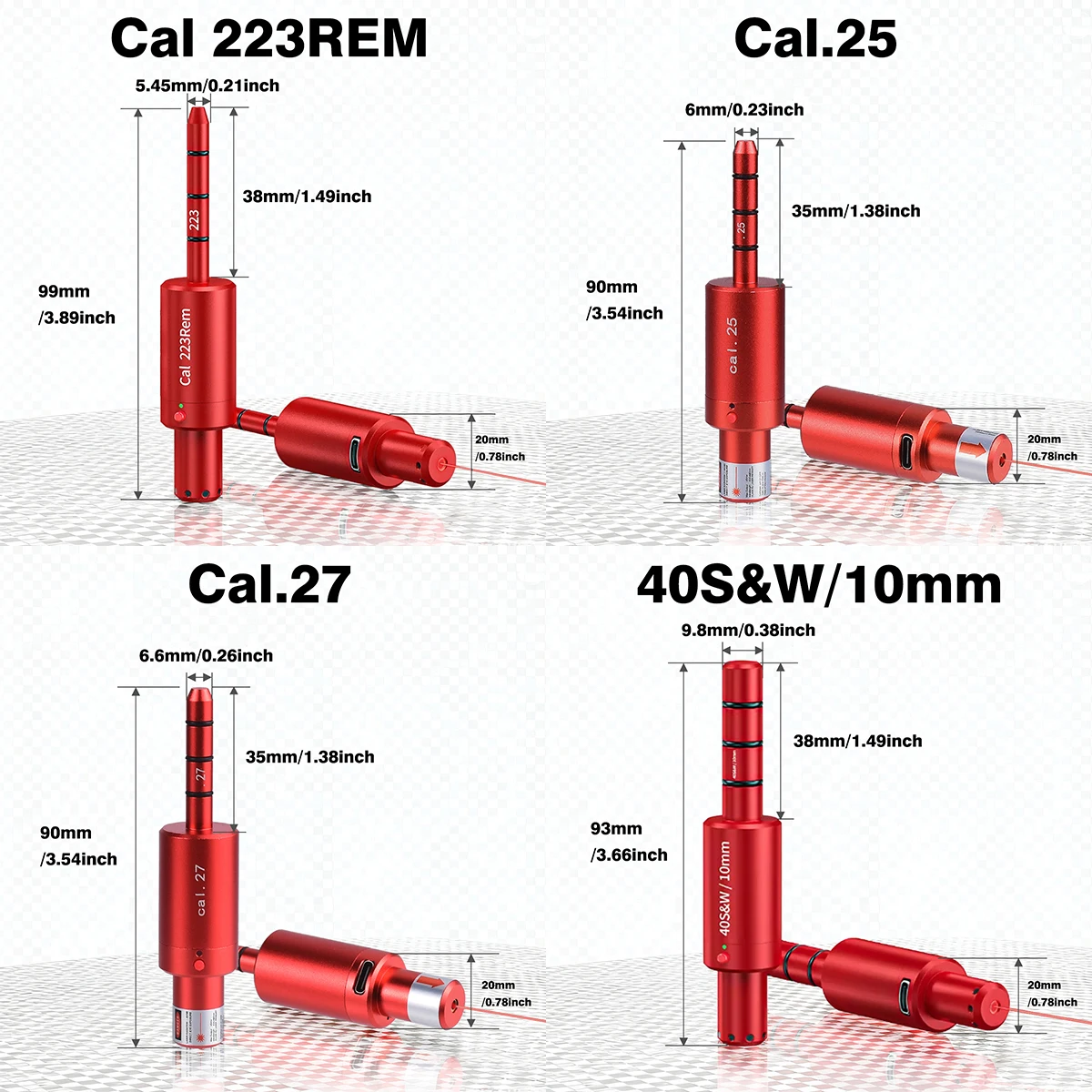 22LR 22 LR 40S&W 30-30 .25 .27 7mm 6.5mm 177 7.62 300win 12GA 45ACP 223rem 9mm Laser Training Bullet Bore Sight Dry Fire Laser