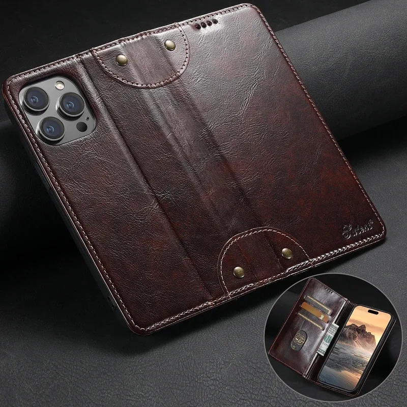 Elegant Leather Flip Cover with Magnetic Card Holder