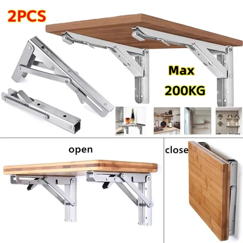 Folding Shelf Bracket 2Pcs Triangle Heavy Support Adjustable Wall Shelves Mounted Bench Table Home Hardware with Screws