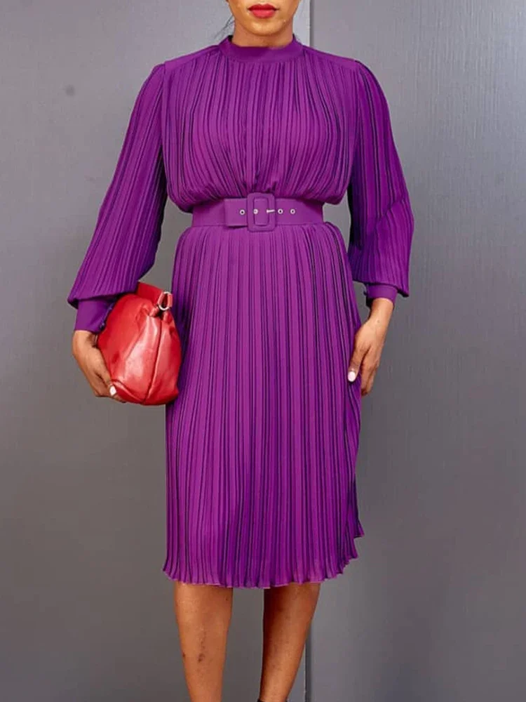 

Женское плиссированное платье с поясом на талии, свободное элегантное офисное платье большого размера с длинными рукавами, трендовая модель 2023 года для женщин в африканском стиле на весну
