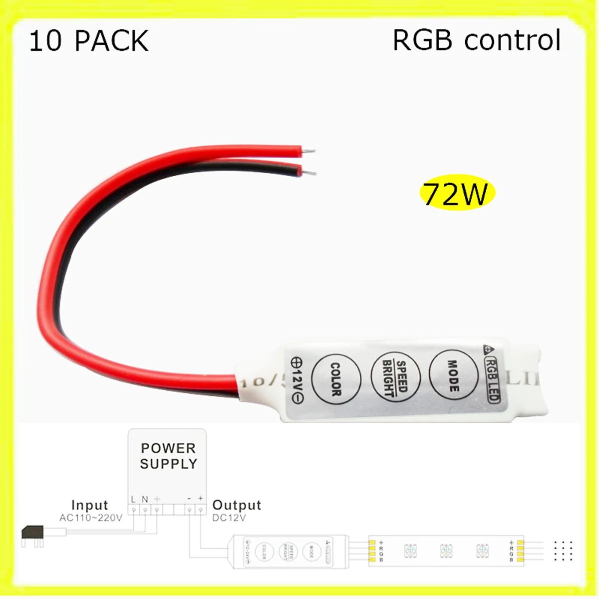 10 PACK 72W Mini RGB Controller for 12V LED Strips Color Changing Light Tape Accessories Strings Sires Connect