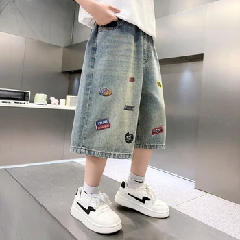 شورت جينز أولاد بتصميم باتشورك عصري وخصر مطاطي — صورة 5