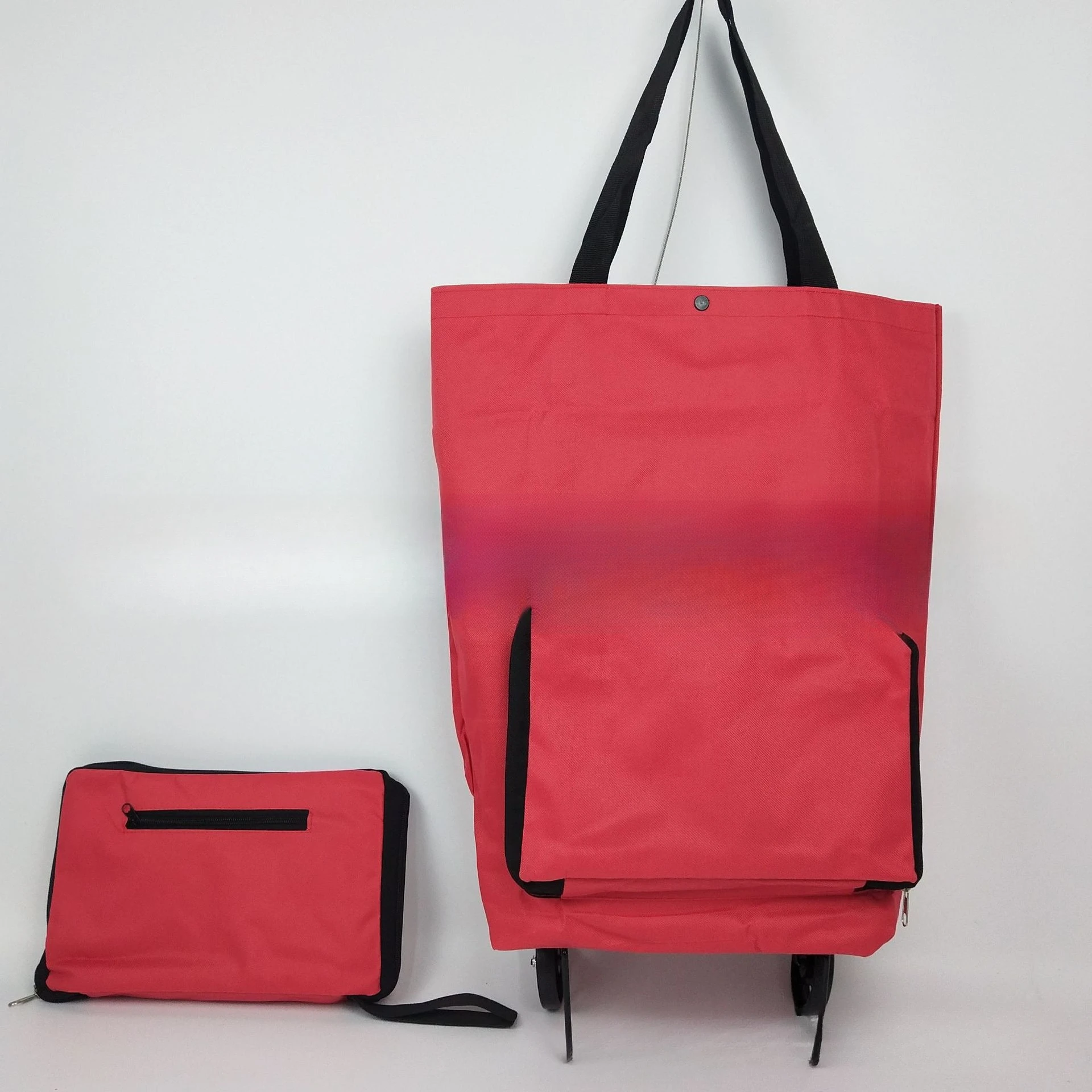 Japanese Style Oxford Cloth Foldable Wheeled Shopping Trolley, Portable Rolling Luggage Storage Bag