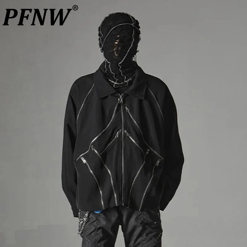 

PFNW Men's Jackets Original Design Niche High Street Outerwear Short Zippers Loose Motorcycle Avant-garde Male Coat New 12C136