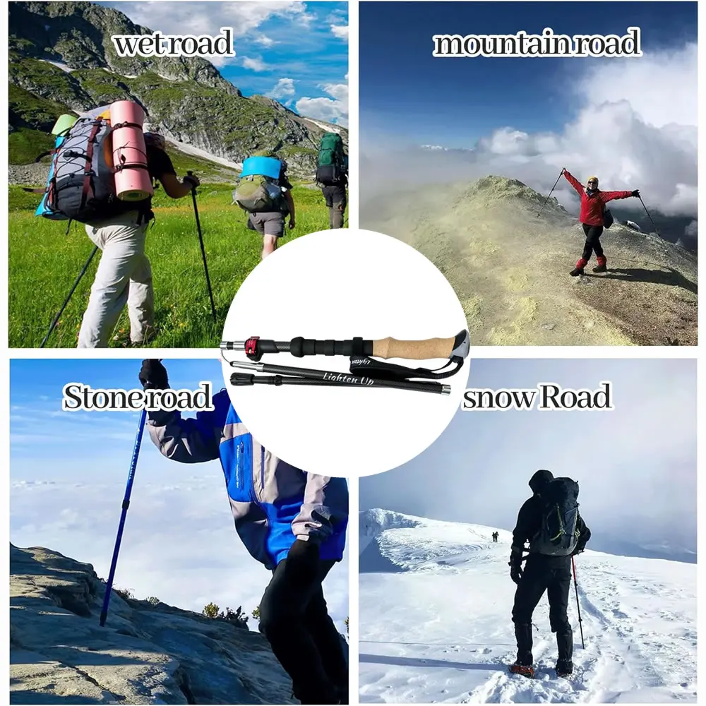 Expandable Carbon Fibre Outdoor Trekking Poles EVA Cork Quick Adjustable Locks Walking Sticks Ultralight Poles for Men Women 6