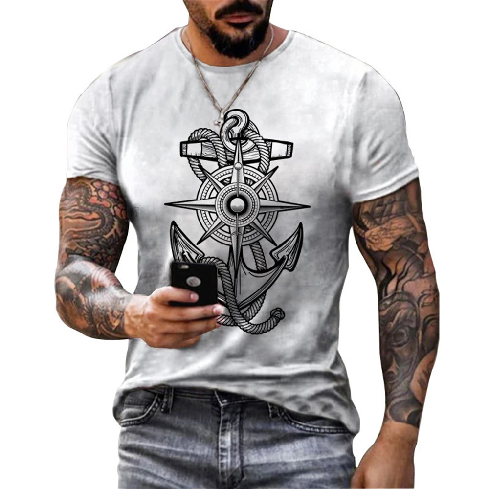 Vintage Men's T-shirt Summer Short Sleeve O-neck 3D Compass Print Top Tee Shirt Oversized Men's Clothing Casual Streetwear