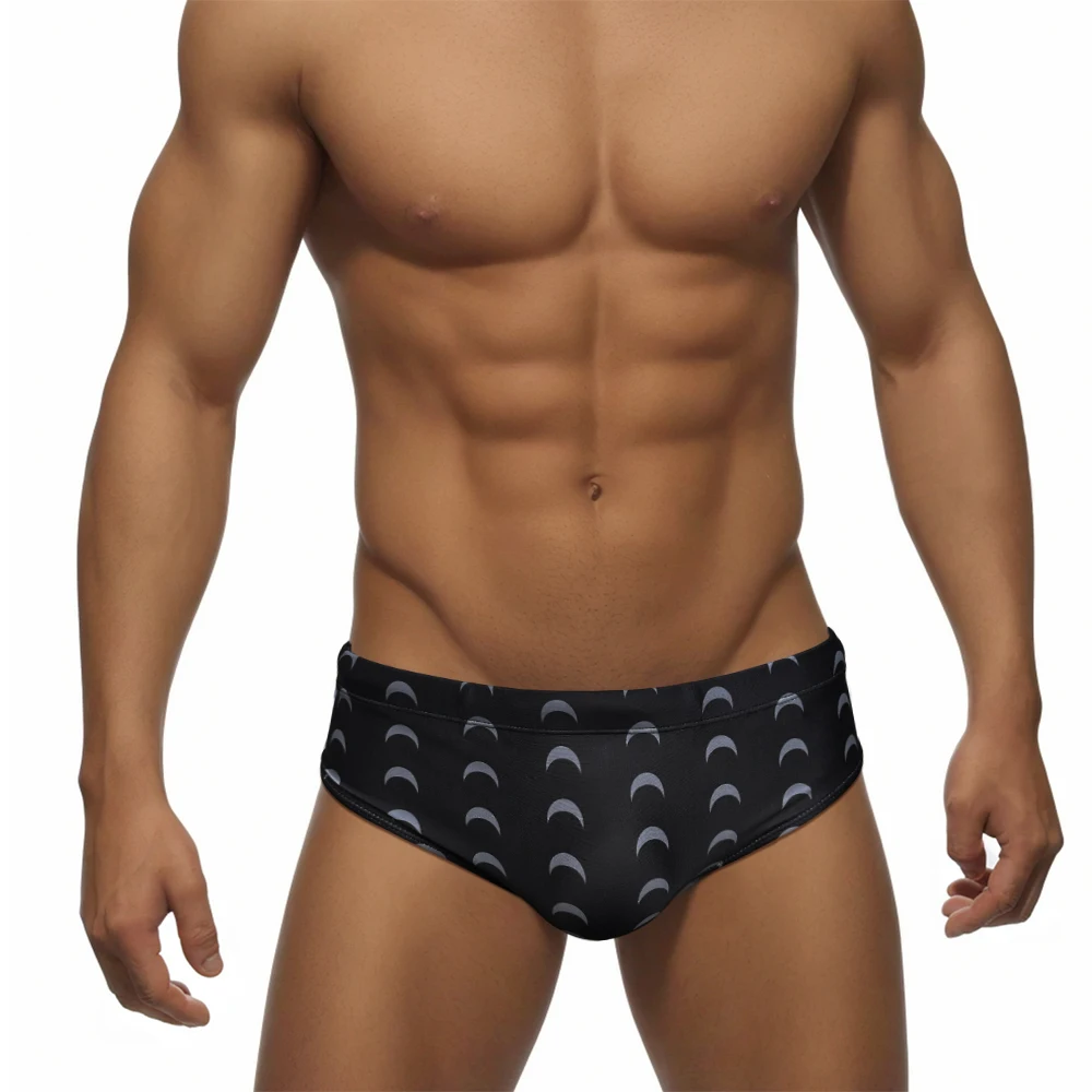 

Sexy Mens Swimwear Black Print Swim Briefs Polyester Quick Dry Bathing Swimsuits Underwear Summer Male Beach Sports Surf Shorts