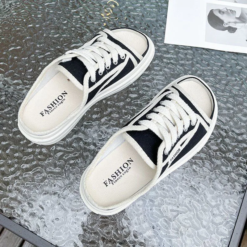 Thick-Soled Canvas Wearing Muffin Women'S Sandals And Slippers.