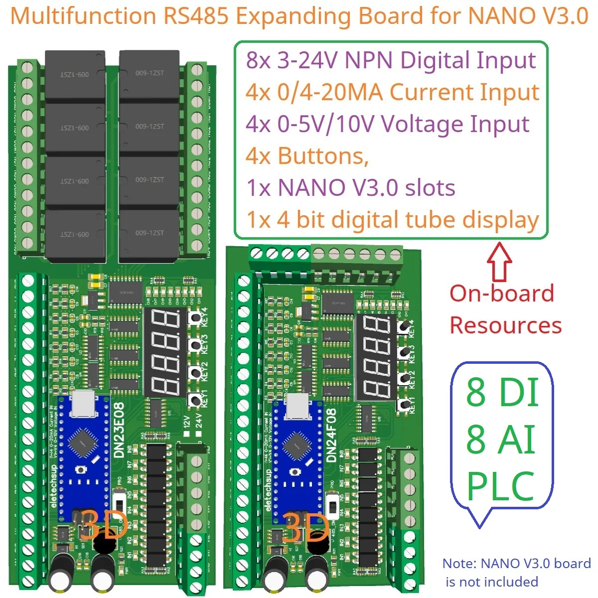8AI-8DI-8DO Multifunction IO Expanding Board for ARDUINO NANO V3.0 ...