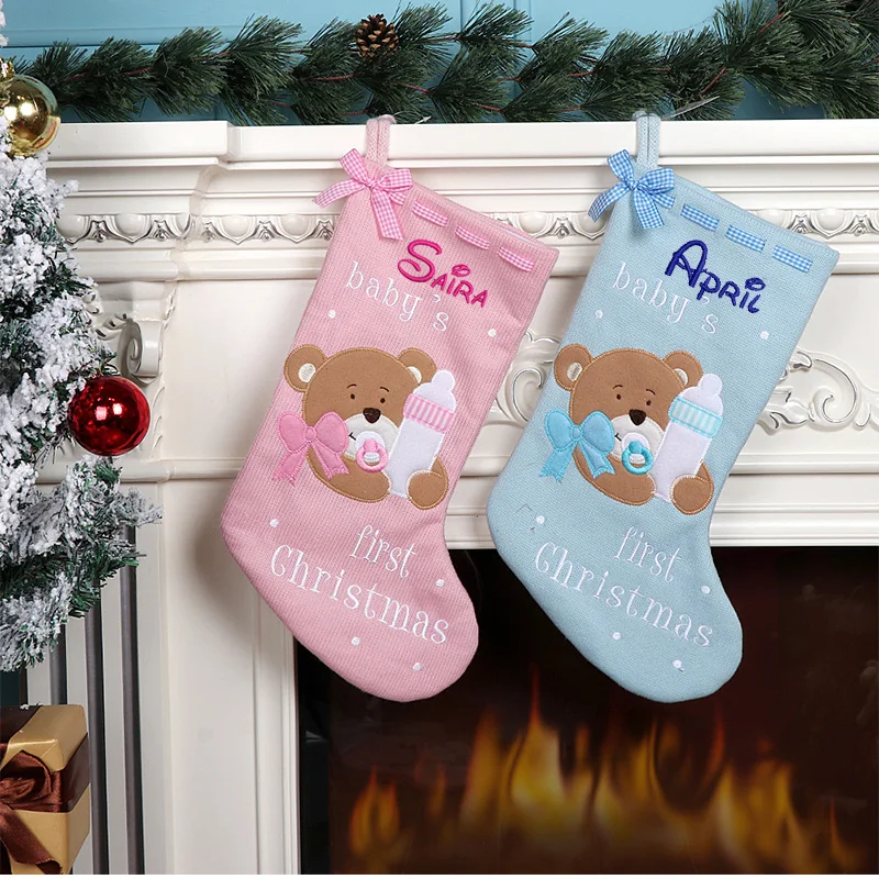 

Personalized Cute Bear Christmas Socks Gift Bag Children's Christmas Decorative Gift Socks Supplies Christmas Tree Pendant