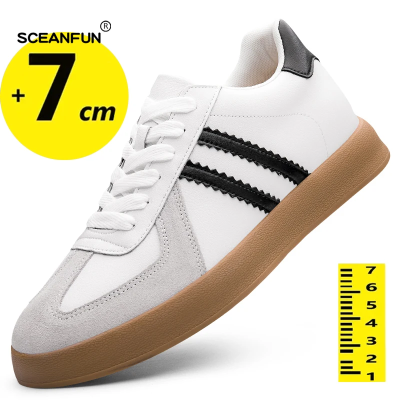 Sneakers Men Elevator Shoes Hidden Heels Genuine Leather Heighening Shoes For Man Increase Insole 7CM Optional Height Shoes 5