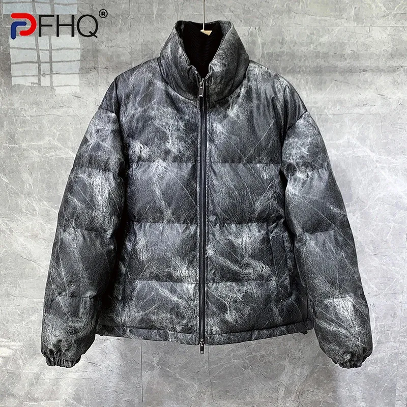 

PFHQ Men's Tie Dye Design Padded Jackets Winter New Stand Collar Darkwear Handsome Safari Style Cotton Coat Warm Autumn 21Z3101
