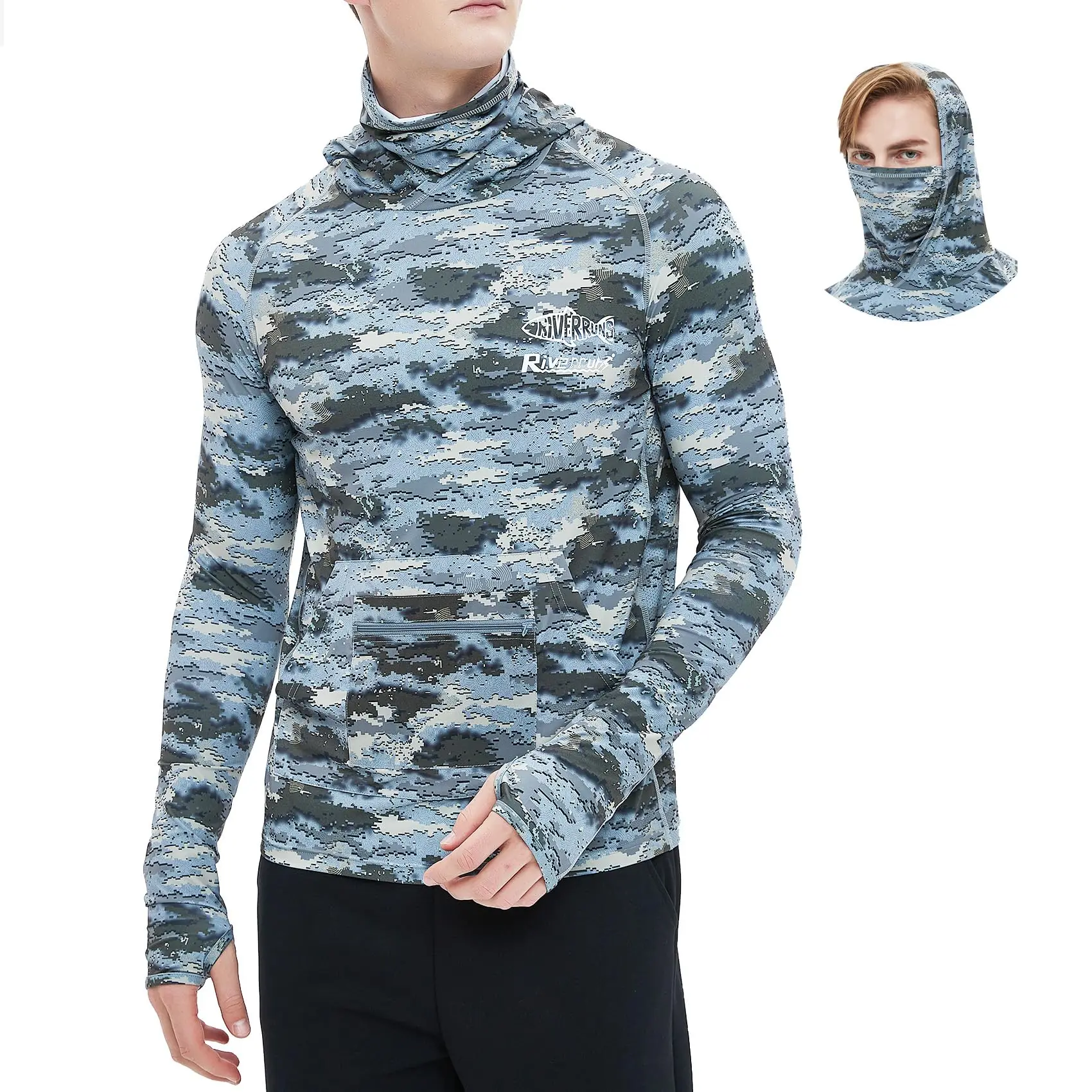 Fishing Shirt Hoodie With Face Mask Men Summer Long Sleeve Quick Dry  Breathable Hooded Fish Clothing Anti-uv Angling Sweatshirt