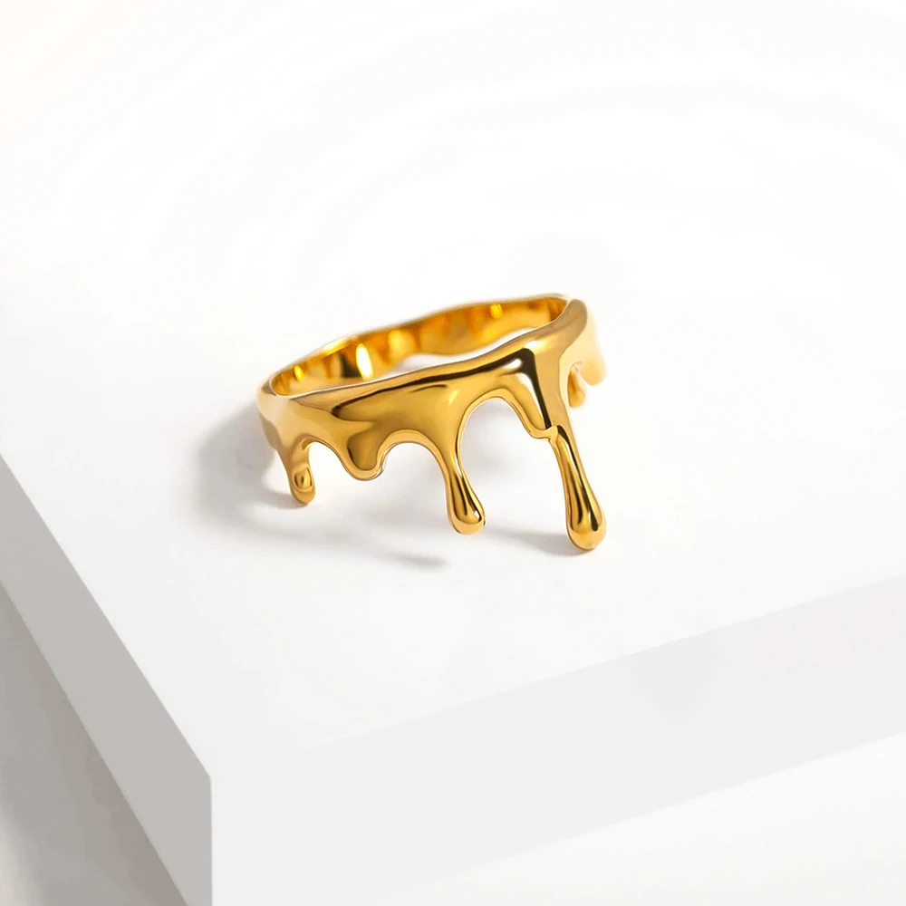 Stainless Steel Lava Melt Waterdrop Droplet Dripping Rings Bride Wed Party Jewelry Accessories Irregular Geometric Knuckle Ring