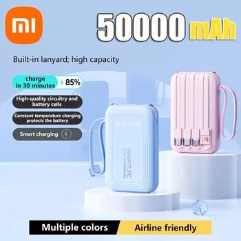 Xiaomi Power Bank Portatile Mini da 50000mAh, Ricarica Rapida 22.5W, Cavi Integrati, Torcia LED, Powerbank da Viaggio con Cordino