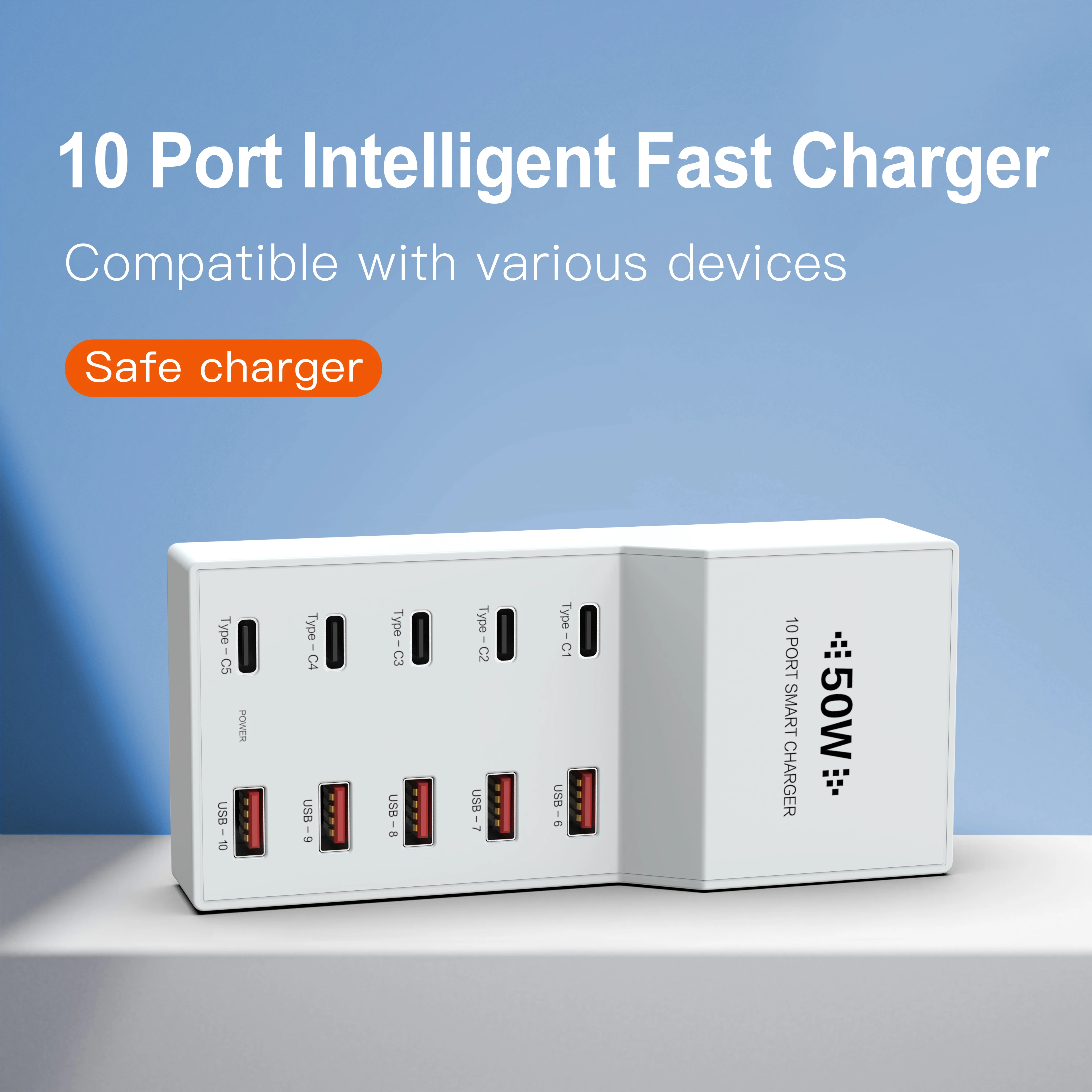 10-Port USB Charging Hub with Multi-Protection