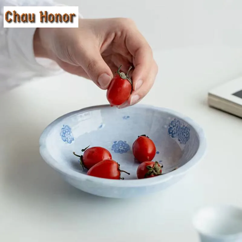 Pure Hand-painted Fog Blue Cherry Blossom Ceramic Pot Bearing Table Holder Household Tea Tray Kung Fu Tea Set Fruit Snack Plate
