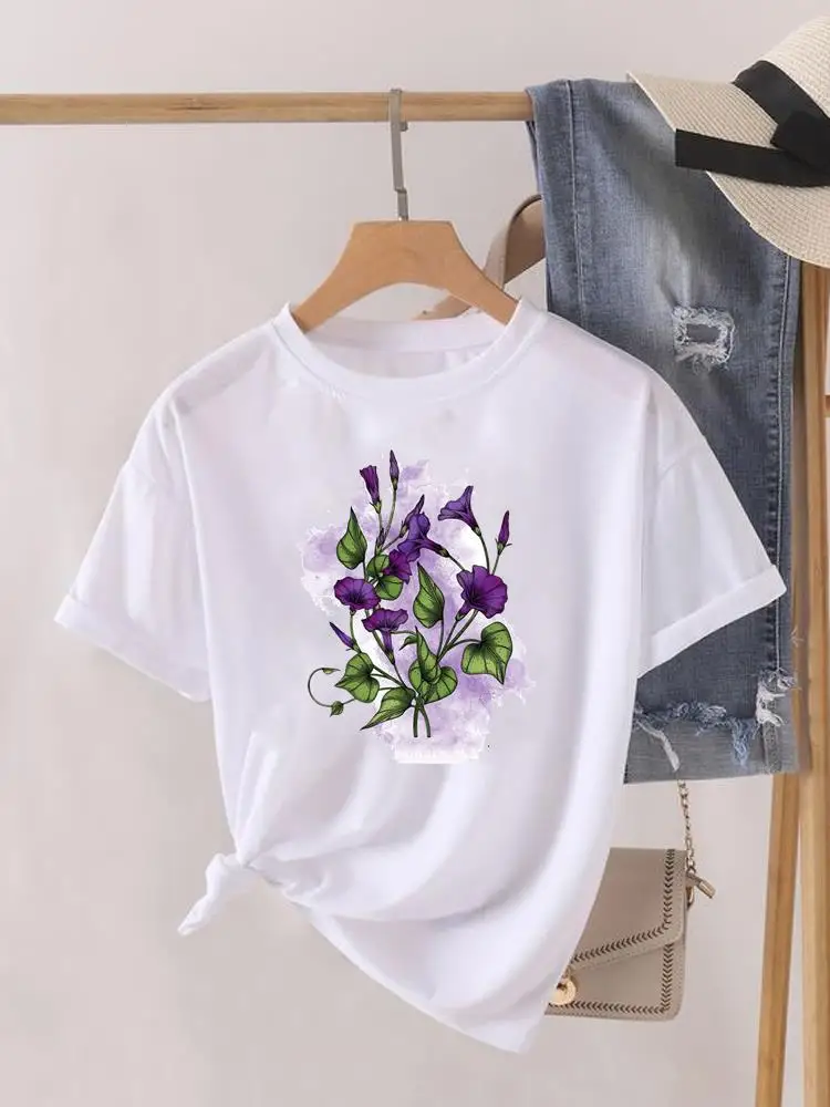 thumbnail image 1 of Camiseta estampada de manga corta para mujer, ropa con estampado de flores dulces de los años 90, Top para mujer, camiseta para mujer, ropa con cuello redondo, 1 of 5