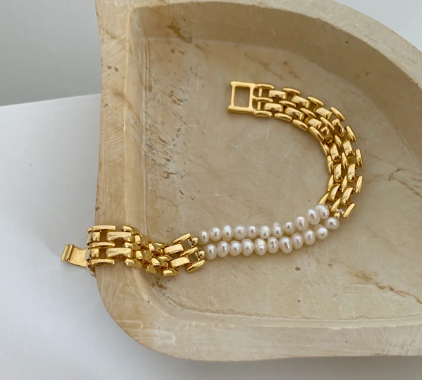 2022 new trend Gold plated alloy baroque pearl chain splicing Bracelets for women Fashion Jewelry
