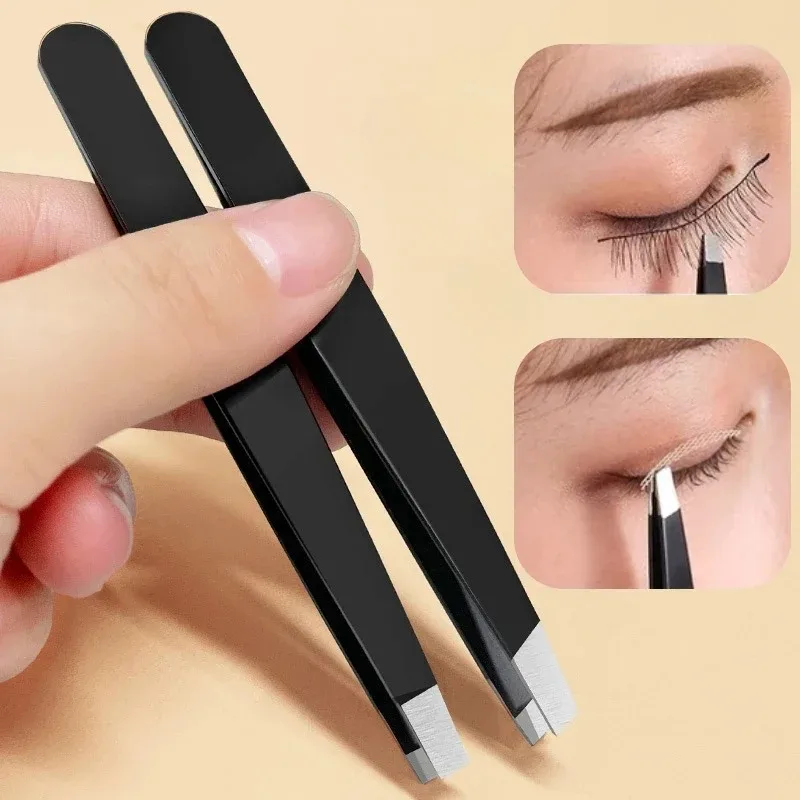 Stainless Steel Black Eyebrow Tweezer with Slant and Flat Point Beauty Tools for Eyelash Tweezer & Ingrown Hair Removal 2