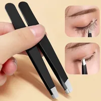 Stainless Steel Black Eyebrow Tweezer with Slant and Flat Point Beauty Tools for Eyelash Tweezer & Ingrown Hair Removal 2