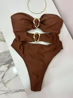 Maillot de bain une pièce sexy avec anneaux métalliques découpés, 3 couleurs, bandeau, coupe haute, pour femme, B022D 6