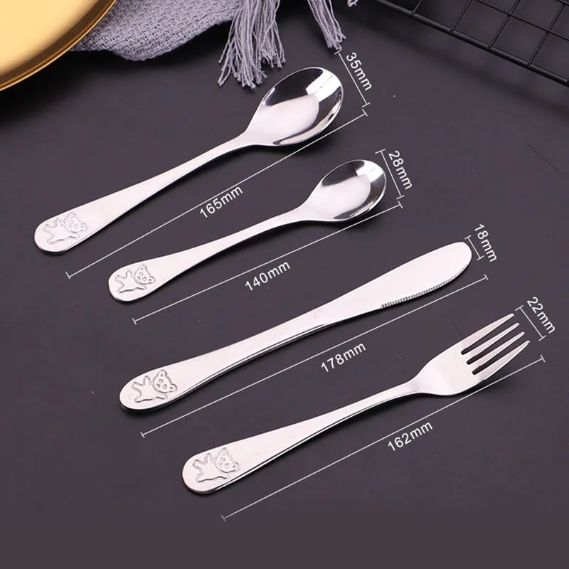 1pcs/1set Baby Teaspoon Spoon Food Feeding Fork Knife Utensils Set Stainless Steel Kids Learning Eating Habit Children Tableware stainless steel cutlery set silicone cutlery set learning spoons fork spoon set baby cutlery