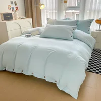 New Arrival Washed Cotton solid color Bedding Set double size for bedroom guest room student three-piece bed sheet quilt cover 5