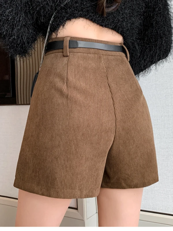 Retro High-waisted Corduroy Pleated Shorts Skirt Women Spring Fall Slim Fit A-line Shorts Fashion All-matching Short Trouser New