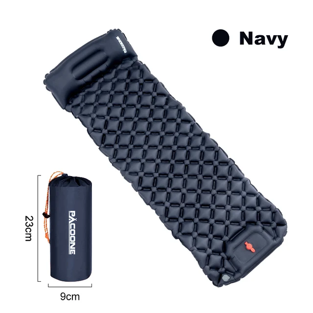 PACOONE Outdoor Camping Sleeping Pad Inflatable Mattress with Pillows Ultralight Air Mat Built-in Inflator Pump Travel Hiking Navy