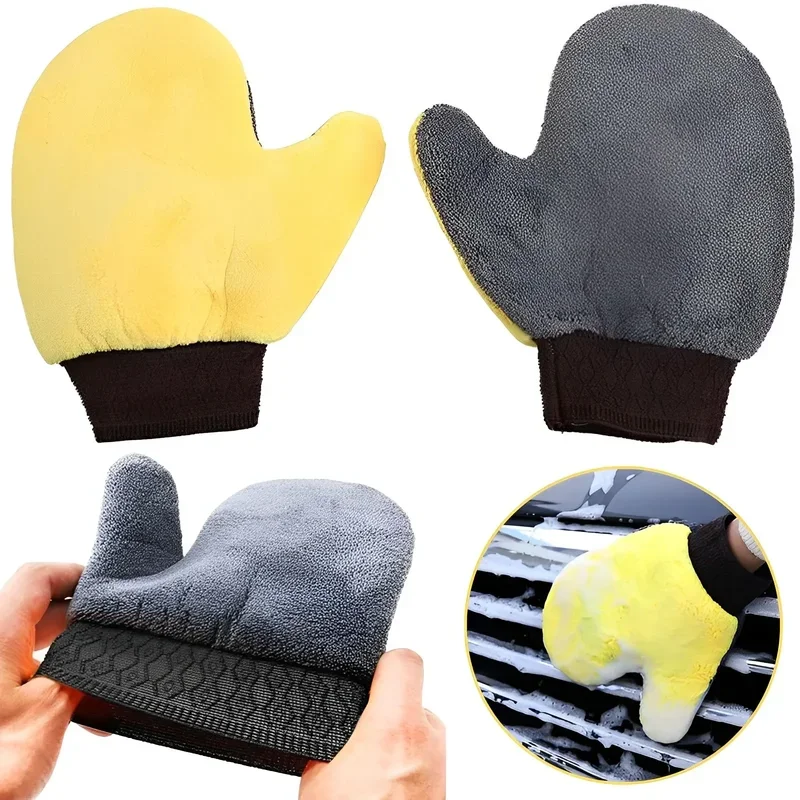 Car Wash Cleaning Glove Brush Thick Double-faced Microfiber Coral Fleece Gloves Car Cleaning Mitt Auto Wax Detailing Care Brush