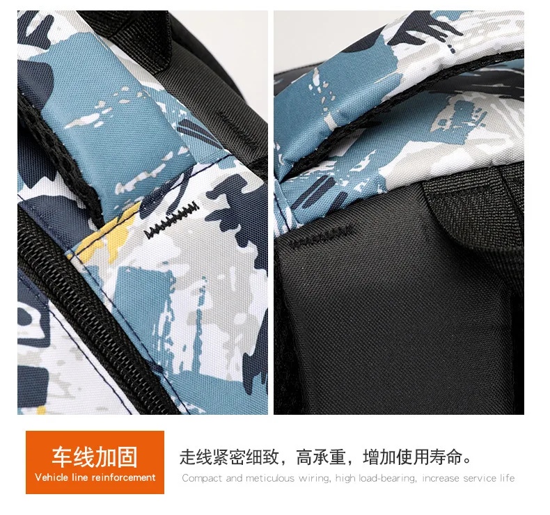 Lässiger Rucksack mit Blumendruck für Männer und Frauen, neuester Camouflage-Reiserucksack aus Oxford-Stoff für Herren für die Mittelschule – Detail 14