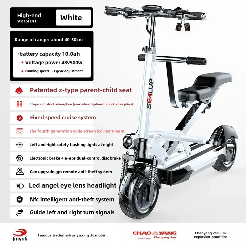 Folding Electric Scooter 500W48V 21AH 28.6AH Battery , 10-inch Fat Tire Urban Electric Scooter, Parent-child Scooter