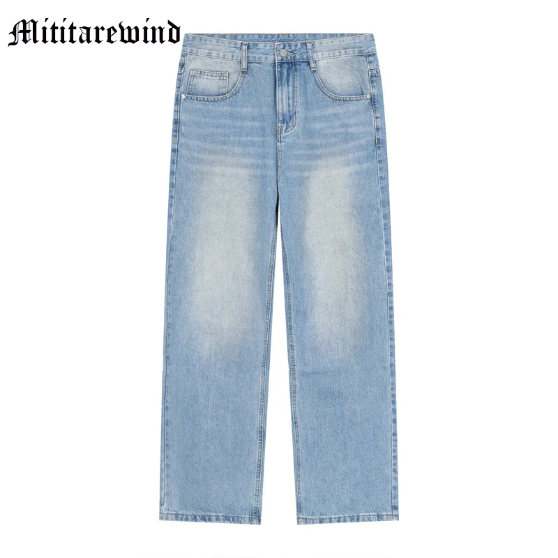 

Men's Baggy Y2k Fashion Jeans Vintage Casual Distressed Denim Pants Wide Leg Ins Korean Vibe Full Length Trousers High Street