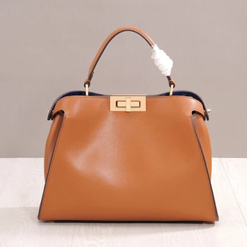Genuine Leather Tote Bags for Office Lady Women Luxury Designer Handbag Swivel Buckle Crossbody Bag Shoulder Bag Fashion Classic