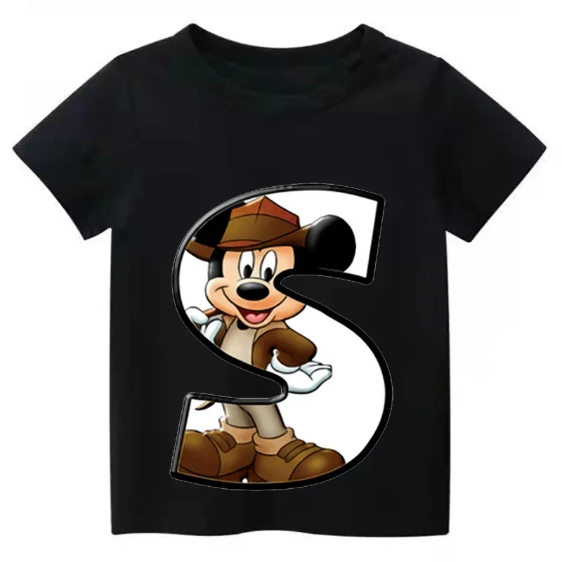thumbnail image 1 of 2024 Nueva camiseta de verano con combinación de letras para niños de alta calidad Disney Mickey Mouse Font ABCDEF camiseta de manga corta para niños, 1 of 5