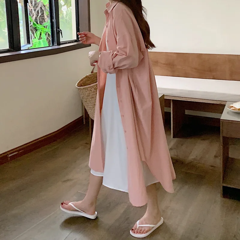 2023 new Long White Shirt Dress for Women Linen Cotton 2023 Spring Summer Casual Korean Clothing Vintage Oversized Midi Robe