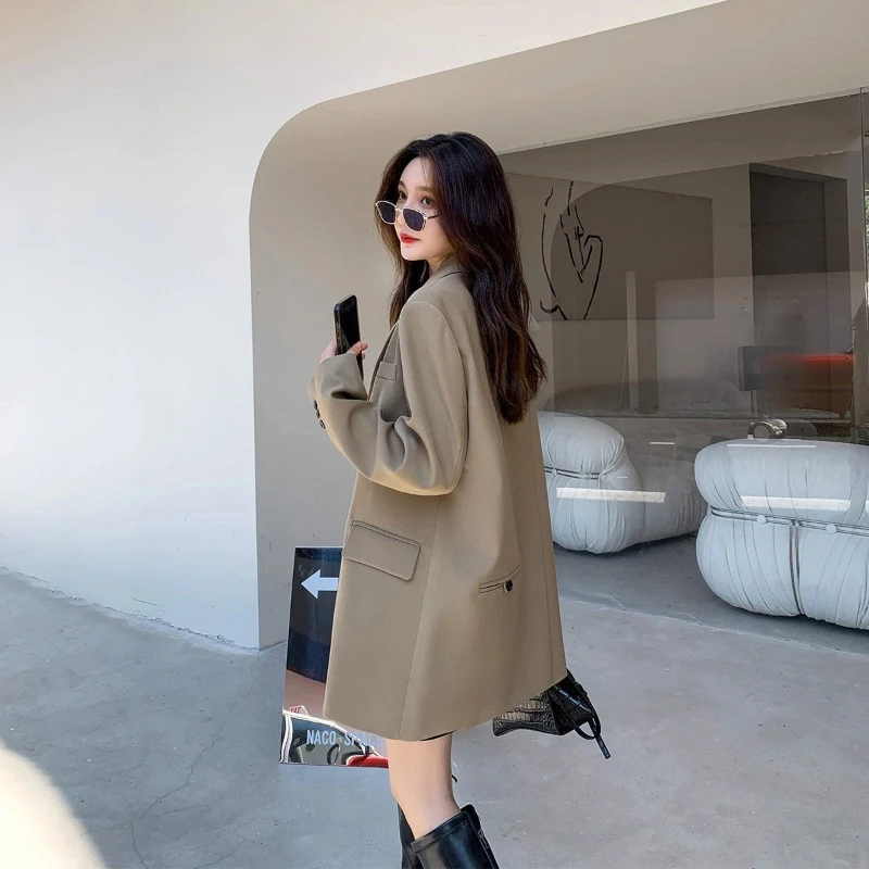 

Women's Autumn/winter British Style Short Sleeved Blazers Coats Vintage Casual Solid Color Loose Single Breasted Suit Jackets