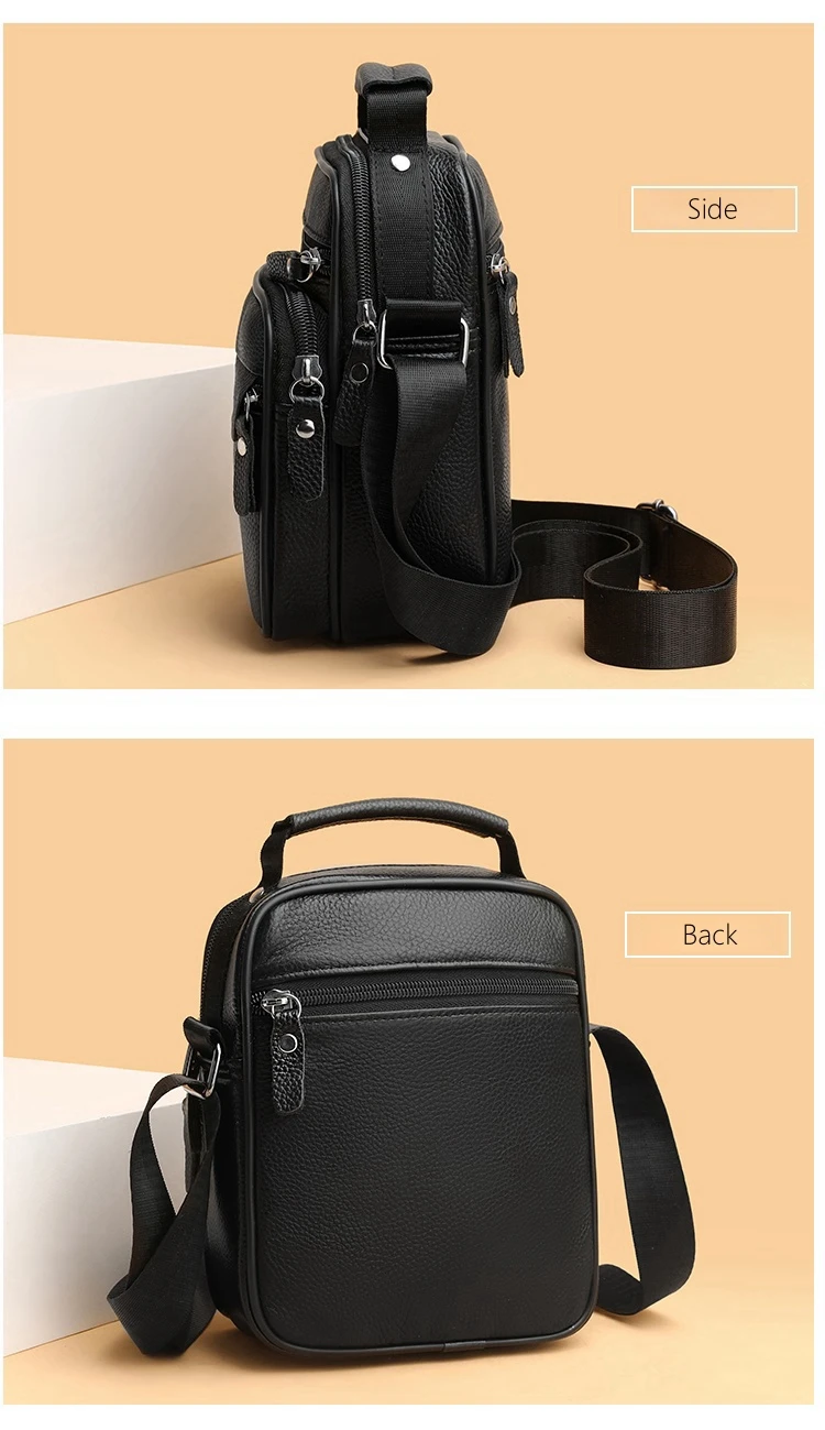 JEEP BULUO Brand Genuine Leather Men Shoulder Bags Black High Quality Male Cow Leather Crossbody Tote Handbags Business Fashion
