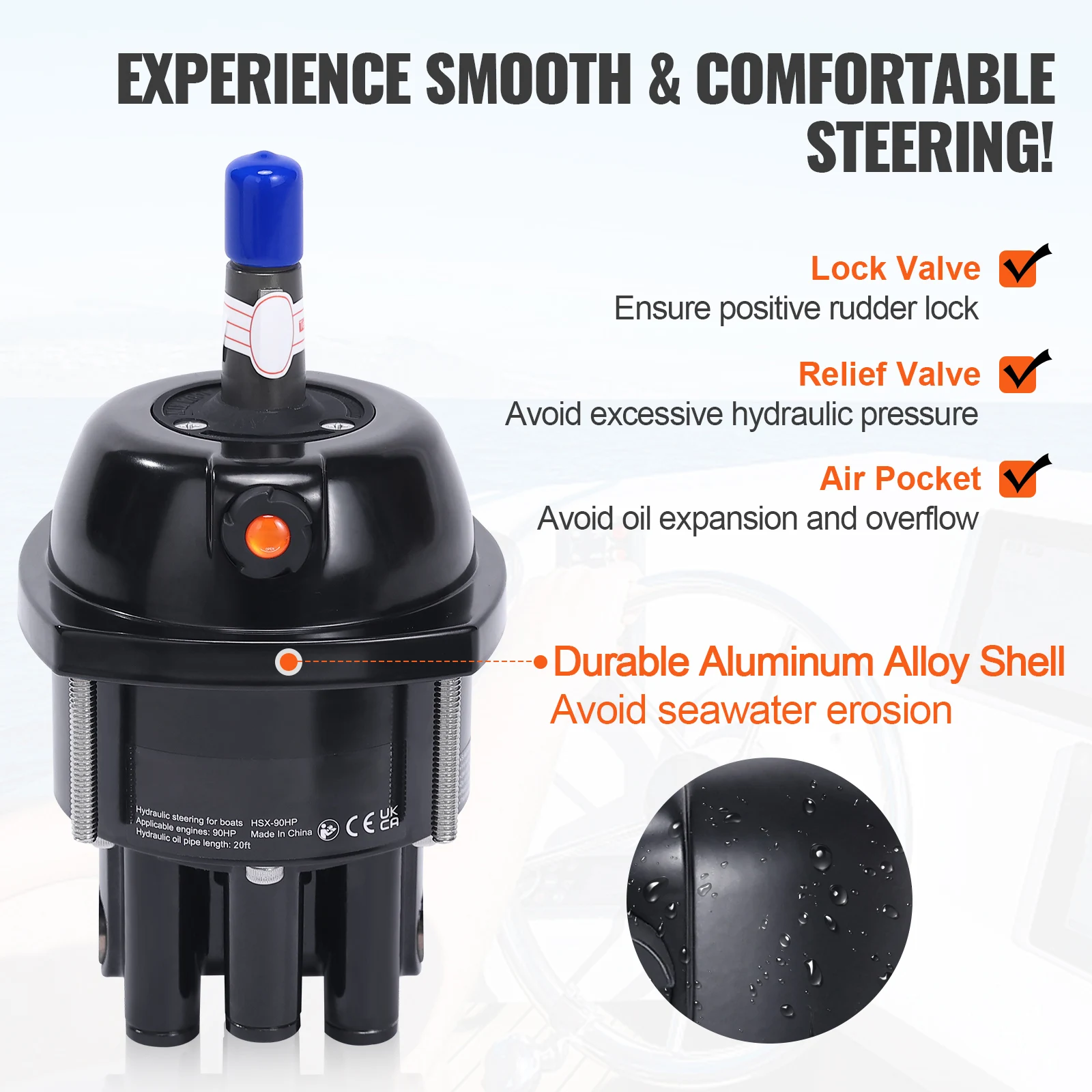 SucceBuy Hydraulic Outboard Steering Kit 90HP Marine Boat Hydraulic Steering System for Single Station Single-Engine Boats Use