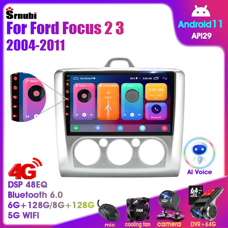 Автомагнитола для Ford Focus 2 3 Exi MT AT Mk2 Mk3 2004-2011 Android 11 Din |
