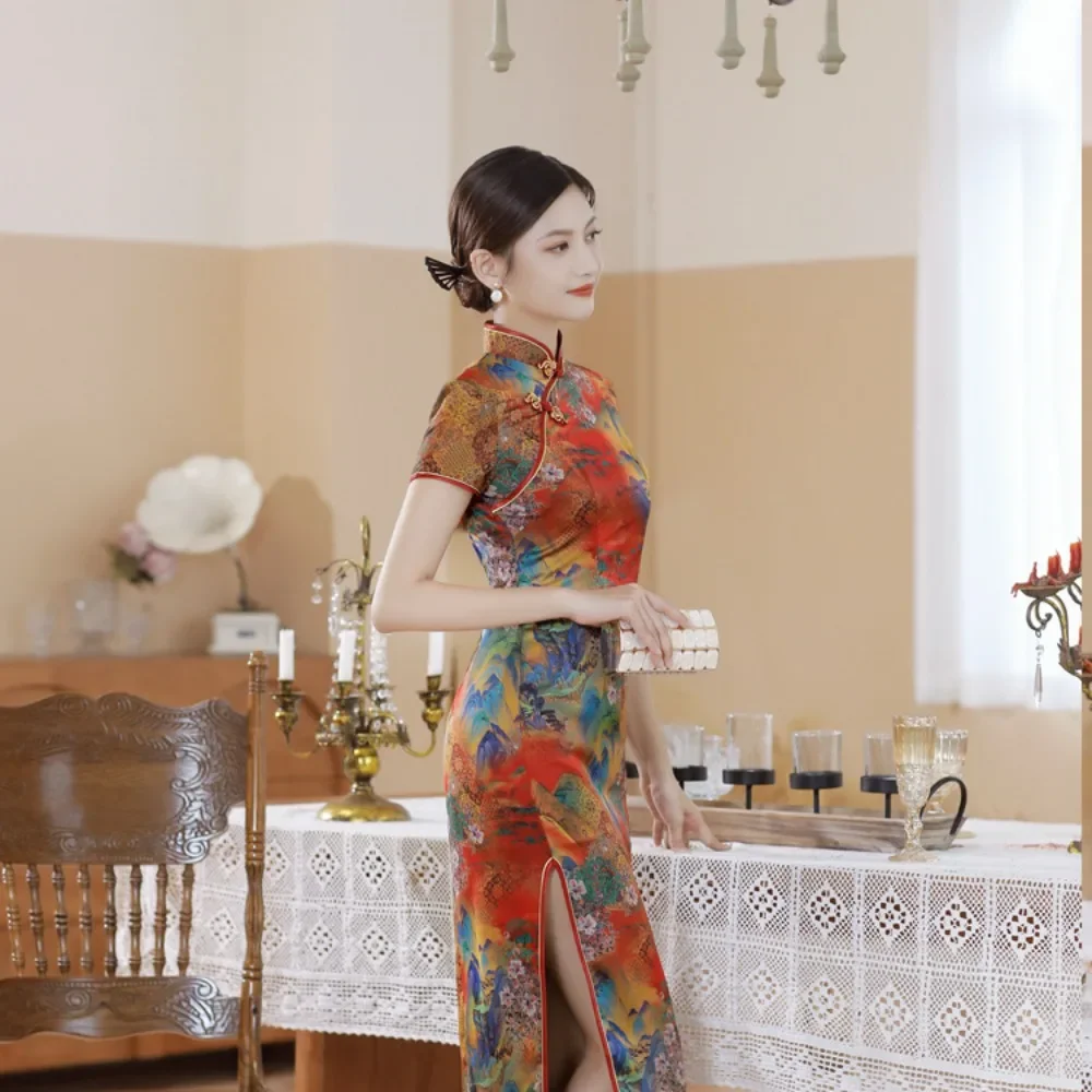 

Casual Elegant Ethnic Style Chinese Style Cheongsam Dress Vintage Summer Dress for Women Qipao Women Clothing Fashion Streetwear