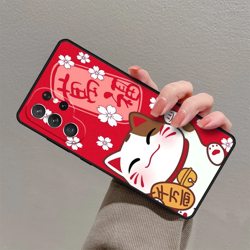 Funda de teléfono con diseño de gato de la suerte para Samsung Galaxy S23, S21, S20 FE, S24, S22 Ultra, Note20, S10, S9, S8 Plus, de silicona